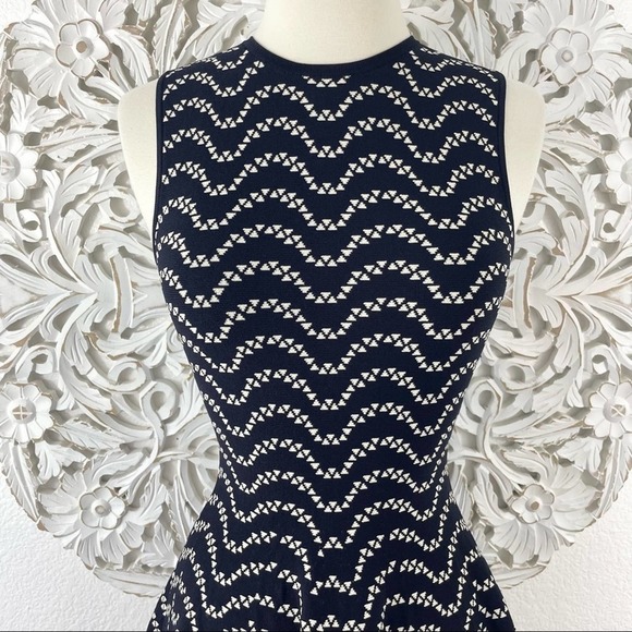 {Ted Baker} Navy/Ivory Bryena Jacquard Fit & Flare Knit Dress, US Size 2 - Picture 3 of 12